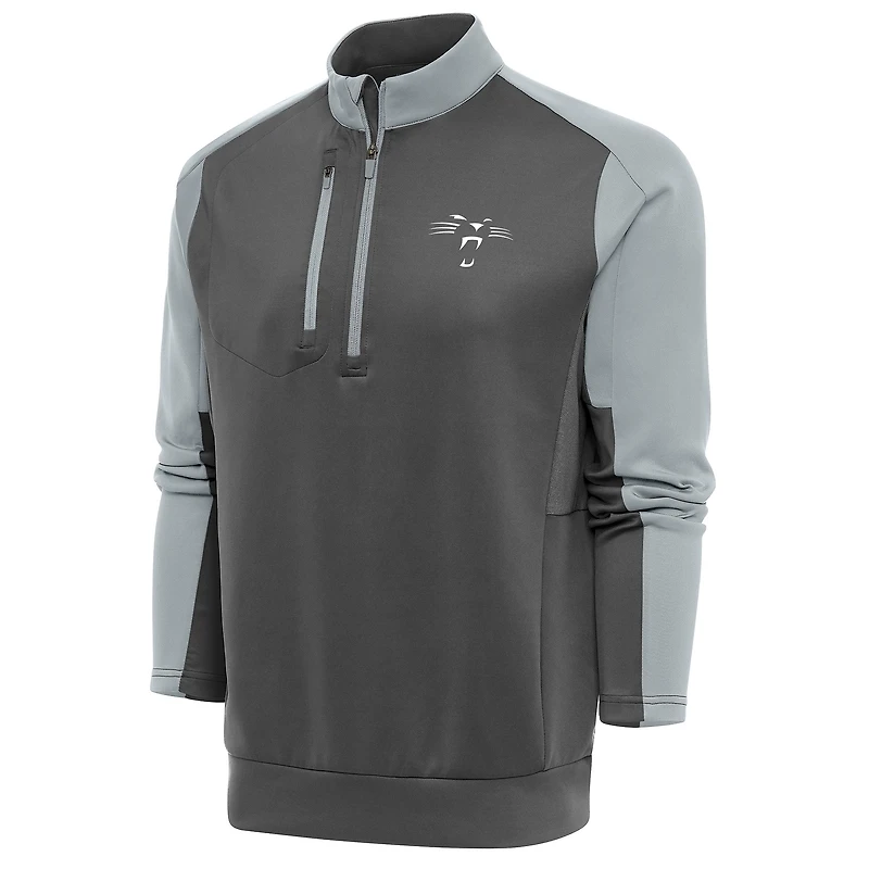 Men's Antigua Charcoal/Silver Carolina Panthers Team Logo Throwback Team Quarter-Zip Pullover Top