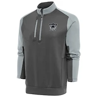 Men's Antigua Charcoal/Silver Las Vegas Raiders Team Logo Throwback Team Quarter-Zip Pullover Top