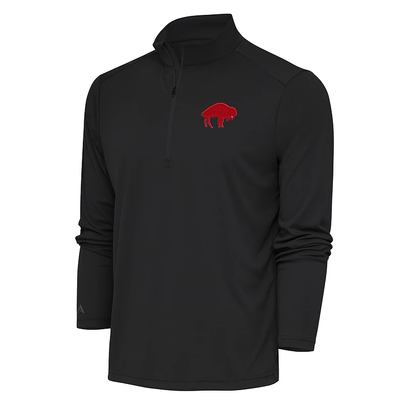 Men's Antigua Charcoal Buffalo Bills Team Logo Throwback Tribute Quarter-Zip Pullover Top