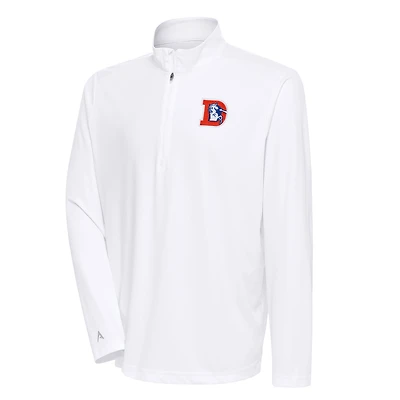 Men's Antigua White Denver Broncos Team Logo Throwback Tribute Quarter-Zip Pullover Top