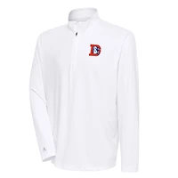 Men's Antigua White Denver Broncos Team Logo Throwback Tribute Quarter-Zip Pullover Top