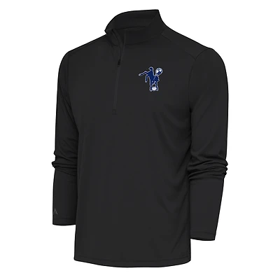 Men's Antigua Charcoal Indianapolis Colts Team Logo Throwback Tribute Quarter-Zip Pullover Top