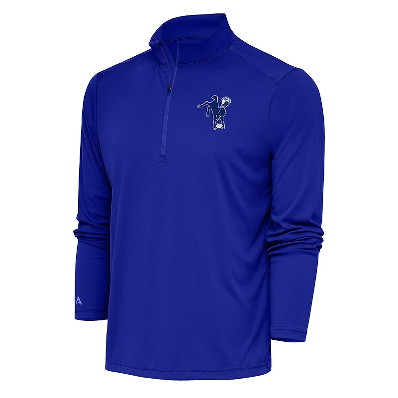 Men's Antigua Royal Indianapolis Colts Team Logo Throwback Tribute Quarter-Zip Pullover Top