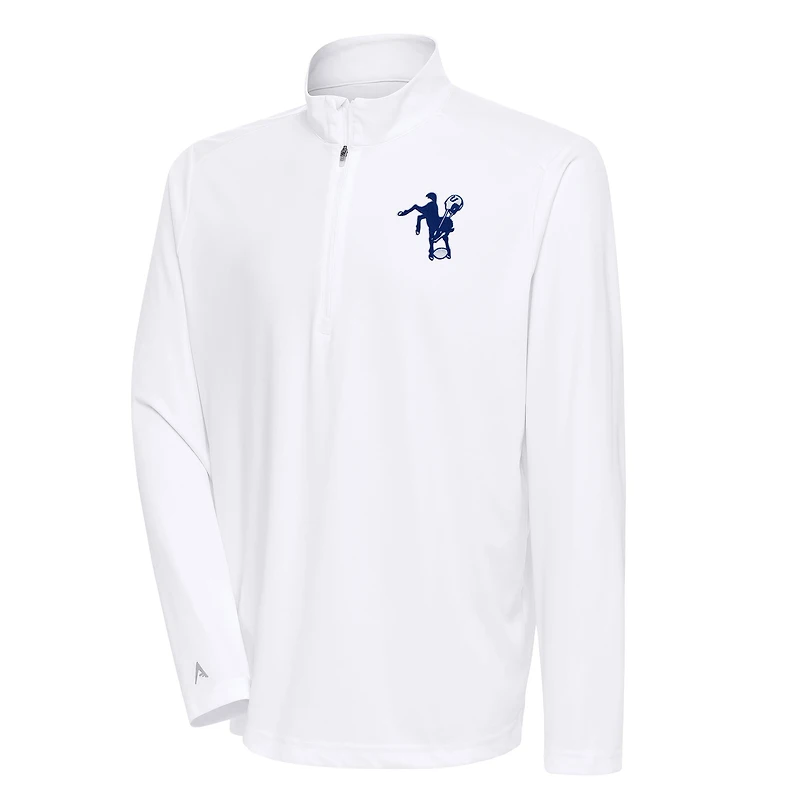 Men's Antigua White Indianapolis Colts Team Logo Throwback Tribute Quarter-Zip Pullover Top