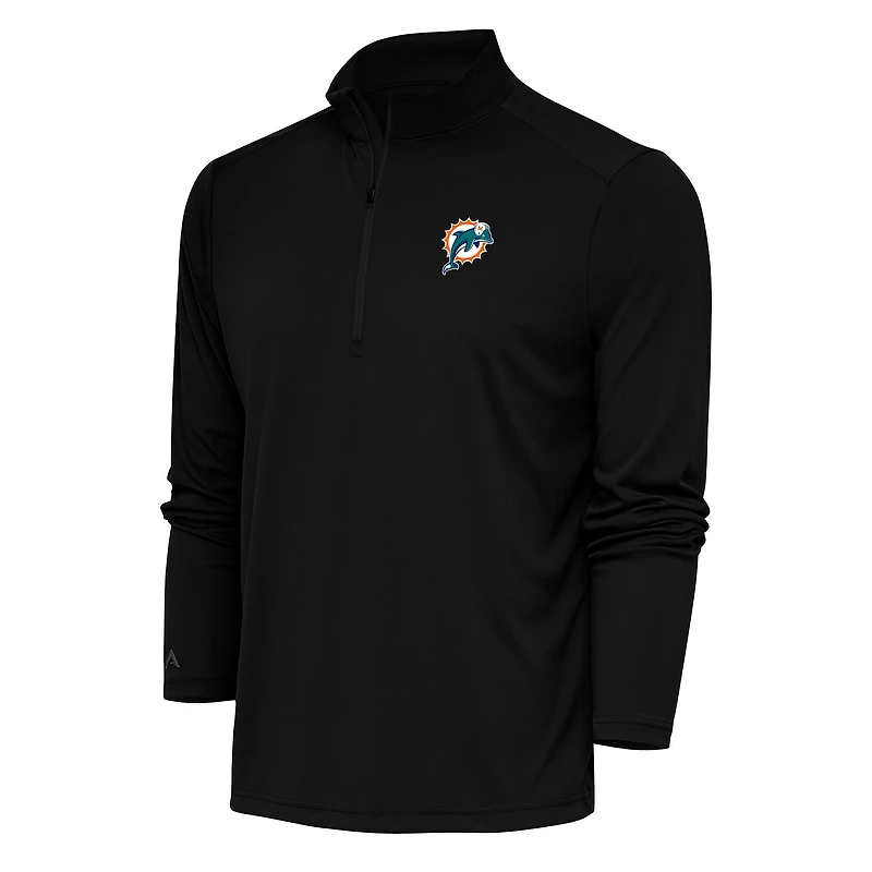Men's Antigua Black Miami Dolphins Team Logo Throwback Tribute Quarter-Zip Pullover Top