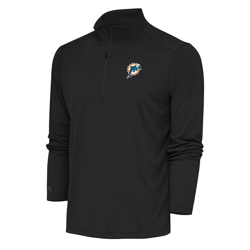 Men's Antigua Charcoal Miami Dolphins Team Logo Throwback Tribute Quarter-Zip Pullover Top