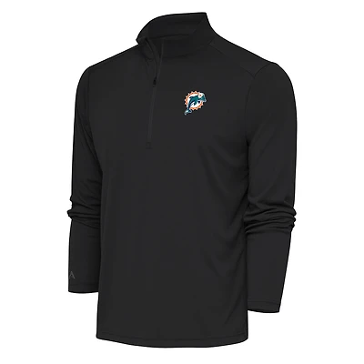 Men's Antigua Charcoal Miami Dolphins Team Logo Throwback Tribute Quarter-Zip Pullover Top