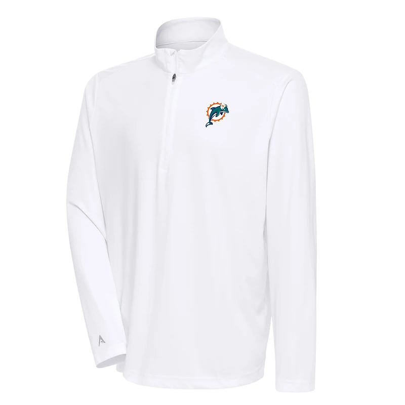 Men's Antigua White Miami Dolphins Team Logo Throwback Tribute Quarter-Zip Pullover Top