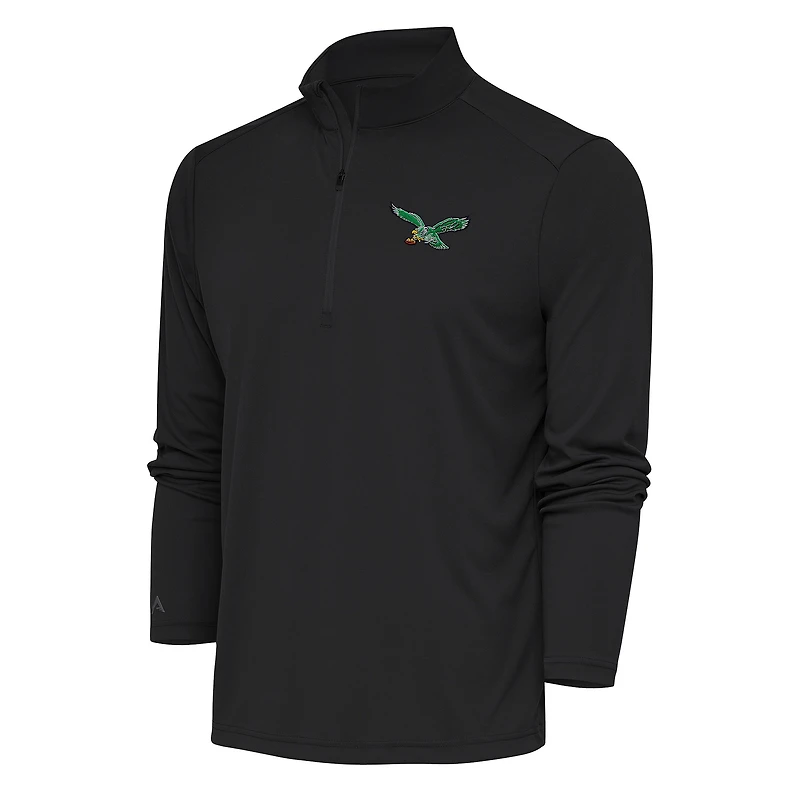Men's Antigua Charcoal Philadelphia Eagles Team Logo Throwback Tribute Quarter-Zip Pullover Top