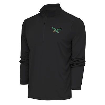 Men's Antigua Charcoal Philadelphia Eagles Team Logo Throwback Tribute Quarter-Zip Pullover Top