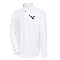 Men's Antigua White Philadelphia Eagles Team Logo Throwback Tribute Quarter-Zip Pullover Top