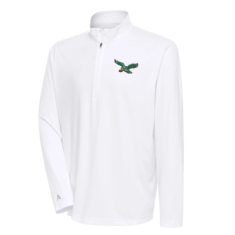 Men's Antigua White Philadelphia Eagles Team Logo Throwback Tribute Quarter-Zip Pullover Top