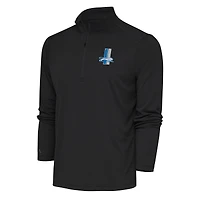 Men's Antigua Charcoal Detroit Lions Team Logo Throwback Tribute Quarter-Zip Pullover Top