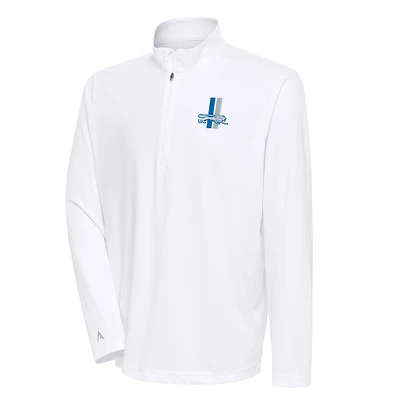 Men's Antigua White Detroit Lions Team Logo Throwback Tribute Quarter-Zip Pullover Top
