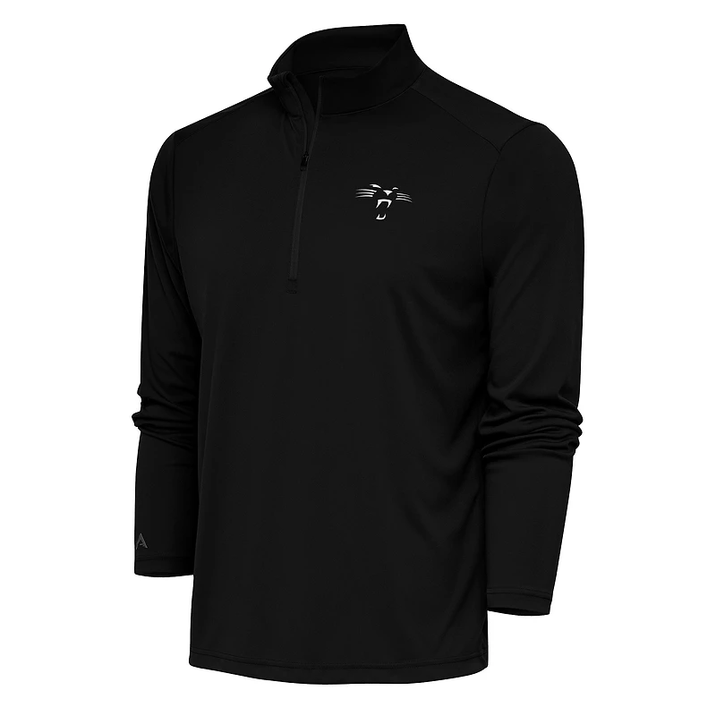 Men's Antigua Black Carolina Panthers Team Logo Throwback Tribute Quarter-Zip Pullover Top