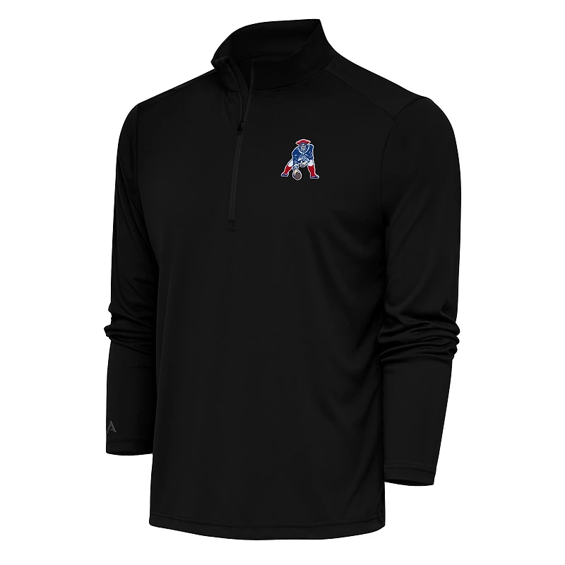Men's Antigua Black New England Patriots Team Logo Throwback Tribute Quarter-Zip Pullover Top