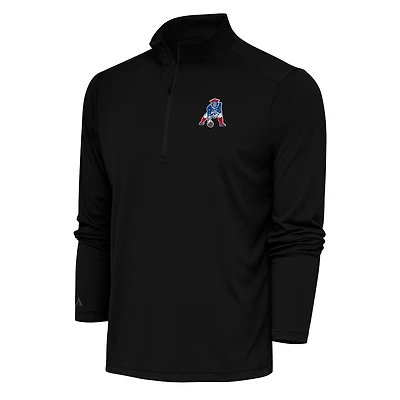 Men's Antigua Black New England Patriots Team Logo Throwback Tribute Quarter-Zip Pullover Top