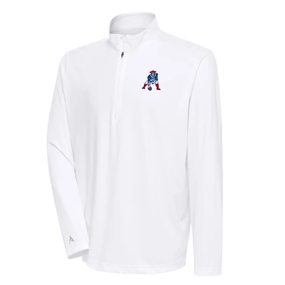 Men's Antigua White New England Patriots Team Logo Throwback Tribute Quarter-Zip Pullover Top