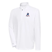 Men's Antigua White New England Patriots Team Logo Throwback Tribute Quarter-Zip Pullover Top