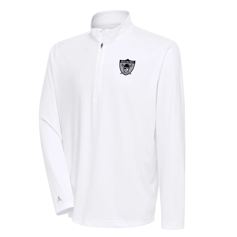 Men's Antigua White Las Vegas Raiders Team Logo Throwback Tribute Quarter-Zip Pullover Top