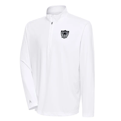 Men's Antigua White Las Vegas Raiders Team Logo Throwback Tribute Quarter-Zip Pullover Top
