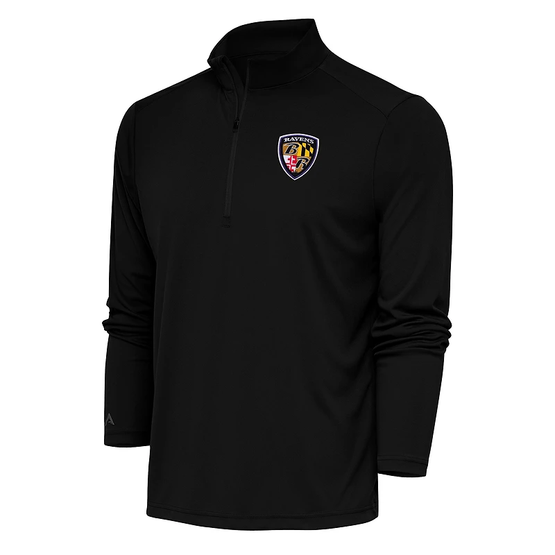 Men's Antigua Black Baltimore Ravens Team Logo Throwback Tribute Quarter-Zip Pullover Top