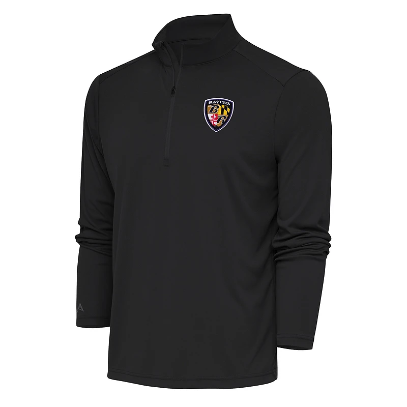 Men's Antigua Charcoal Baltimore Ravens Team Logo Throwback Tribute Quarter-Zip Pullover Top