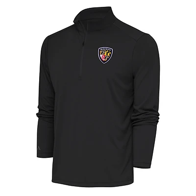 Men's Antigua Charcoal Baltimore Ravens Team Logo Throwback Tribute Quarter-Zip Pullover Top