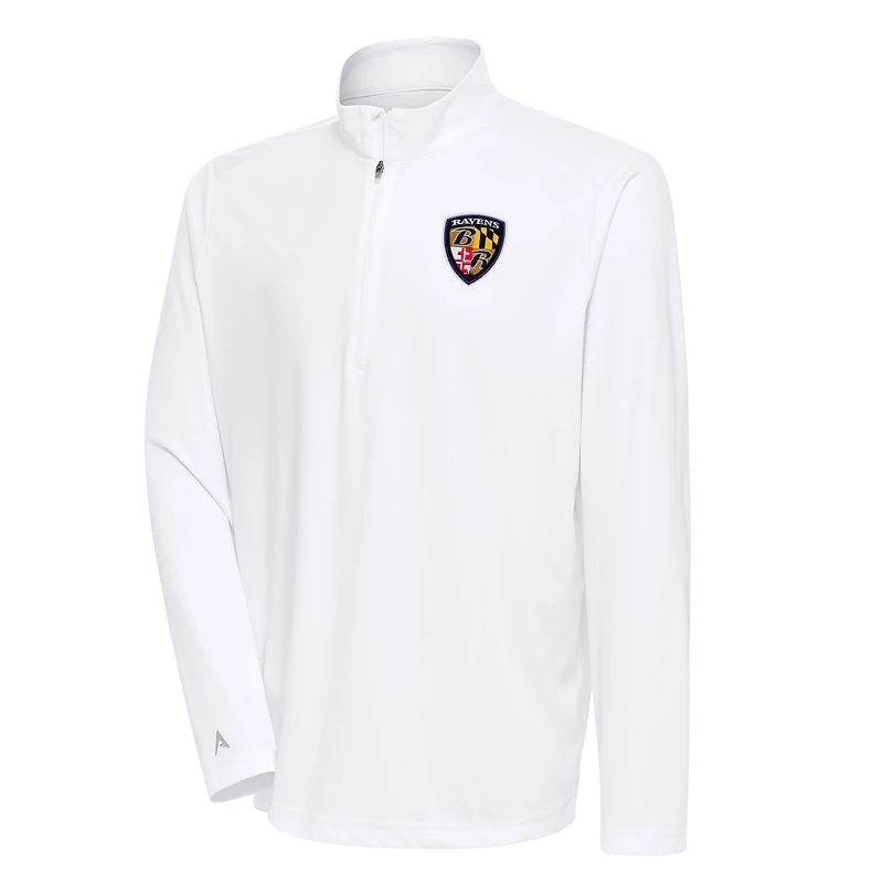 Men's Antigua White Baltimore Ravens Team Logo Throwback Tribute Quarter-Zip Pullover Top