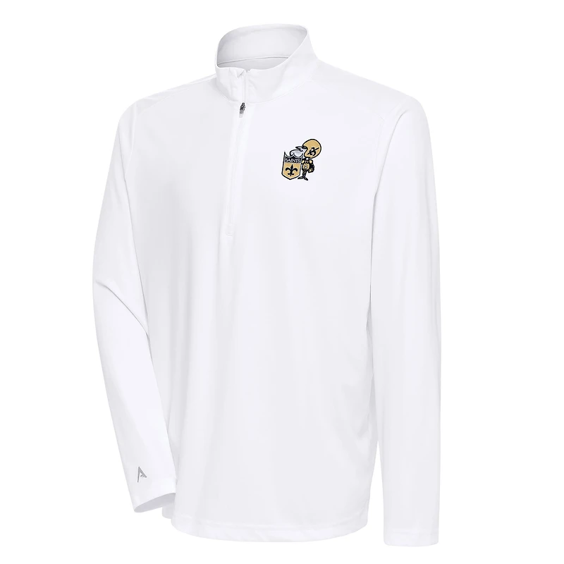 Men's Antigua White New Orleans Saints Team Logo Throwback Tribute Quarter-Zip Pullover Top