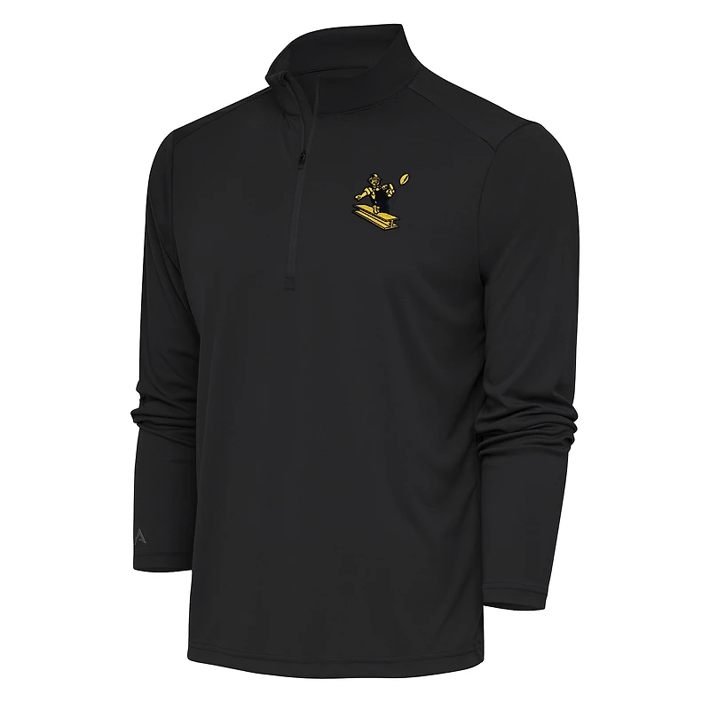 Men's Antigua Charcoal Pittsburgh Steelers Team Logo Throwback Tribute Quarter-Zip Pullover Top