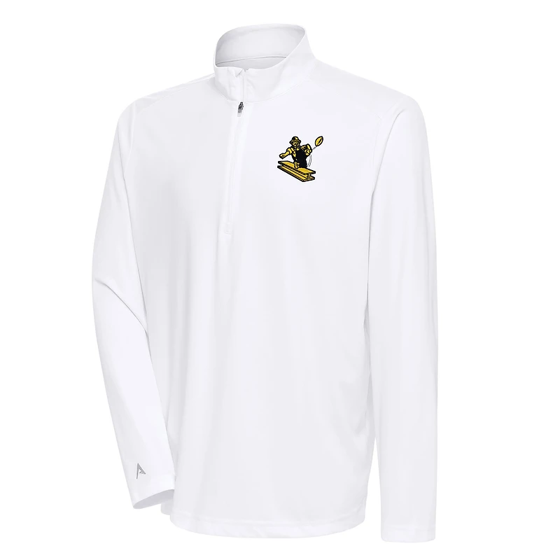 Men's Antigua White Pittsburgh Steelers Team Logo Throwback Tribute Quarter-Zip Pullover Top