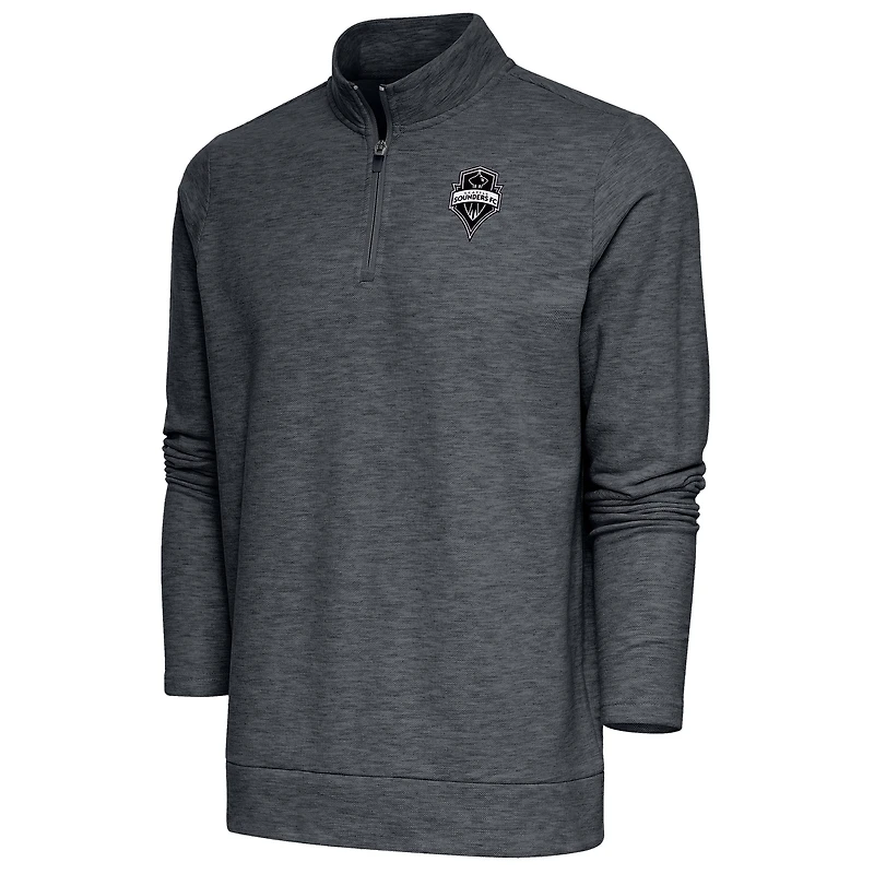 Men's Antigua Heather Charcoal Seattle Sounders FC Brushed Metallic Logo Gambit Quarter-Zip Pullover Top