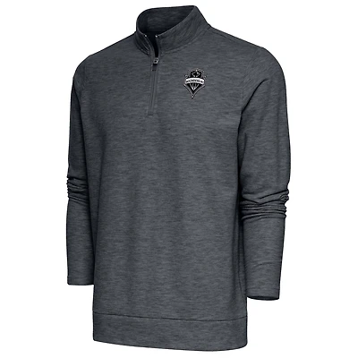 Men's Antigua Heather Charcoal Seattle Sounders FC Brushed Metallic Logo Gambit Quarter-Zip Pullover Top