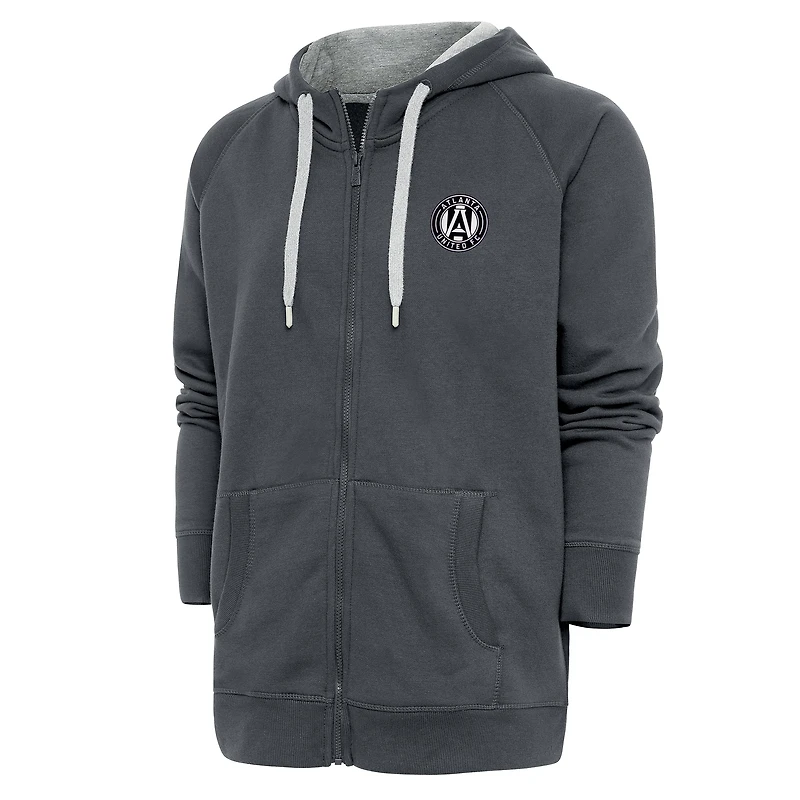 Men's Antigua Charcoal Atlanta United FC Brushed Metallic Logo Victory Full-Zip Hoodie
