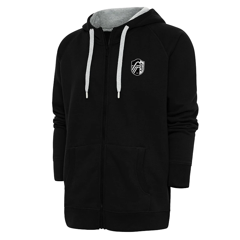Men's Antigua Black St. Louis City SC Brushed Metallic Logo Victory Full-Zip Hoodie