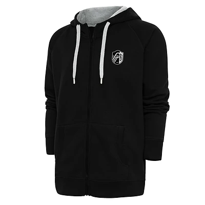 Men's Antigua Black St. Louis City SC Brushed Metallic Logo Victory Full-Zip Hoodie