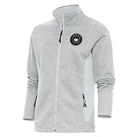 Women's Antigua Heather Gray Charlotte FC Brushed Metallic Logo Course Full-Zip Jacket