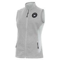 Women's Antigua Heather Gray Charlotte FC Brushed Metallic Logo Course Full-Zip Vest