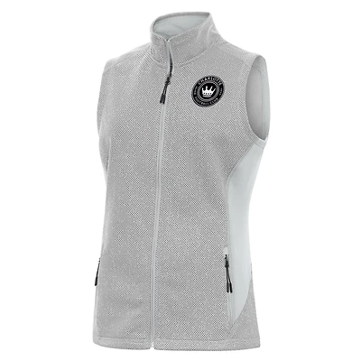 Women's Antigua Heather Gray Charlotte FC Brushed Metallic Logo Course Full-Zip Vest