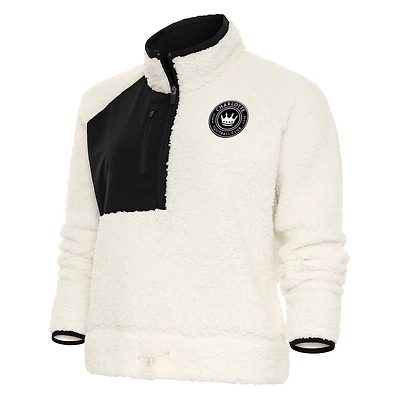 Women's Antigua Cream Charlotte FC Brushed Metallic Logo Fusion Pullover