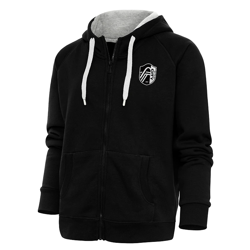 Women's Antigua Black St. Louis City SC Brushed Metallic Logo Victory Full-Zip Hoodie
