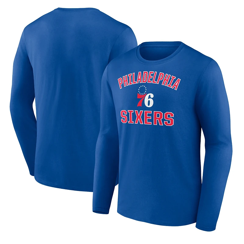 Men's Royal Philadelphia 76ers Victory Arch Team Long Sleeve T-Shirt