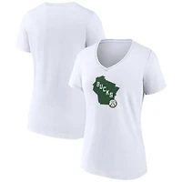 Women's White Milwaukee Bucks Alternate Logo V-Neck T-Shirt