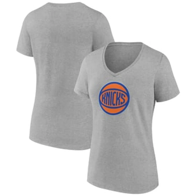 Women's Heather Gray New York Knicks Alternate Logo V-Neck T-Shirt