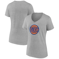 Women's Heather Gray New York Knicks Alternate Logo V-Neck T-Shirt
