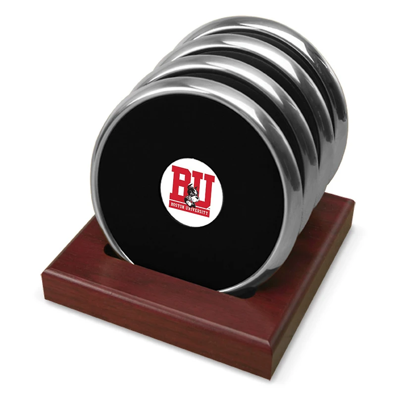 Silver Boston University Team Logo -Piece Coaster Set