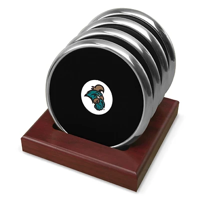 Silver Coastal Carolina Chanticleers Team Logo -Piece Coaster Set