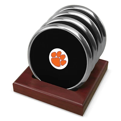 Silver Clemson Tigers Team Logo 4-Piece Coaster Set