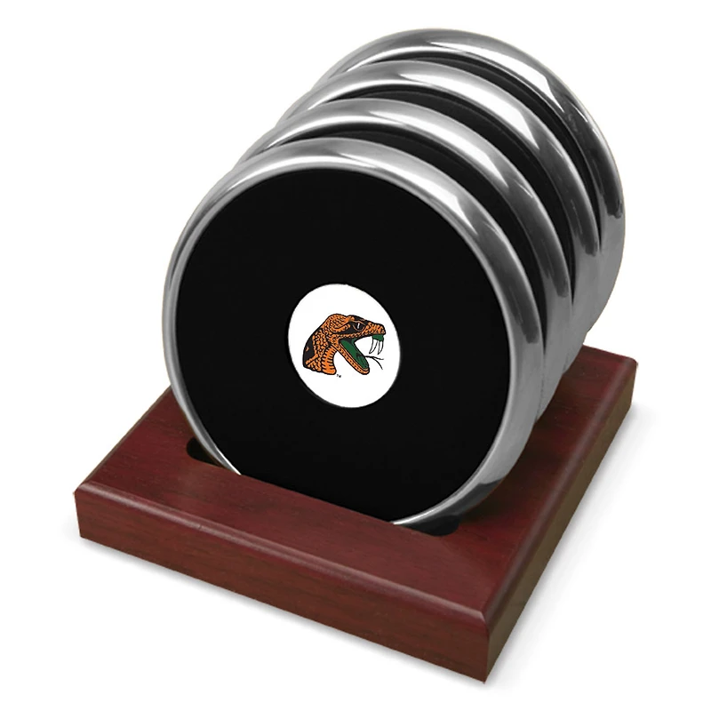 Silver Florida A&M Rattlers Team Logo -Piece Coaster Set
